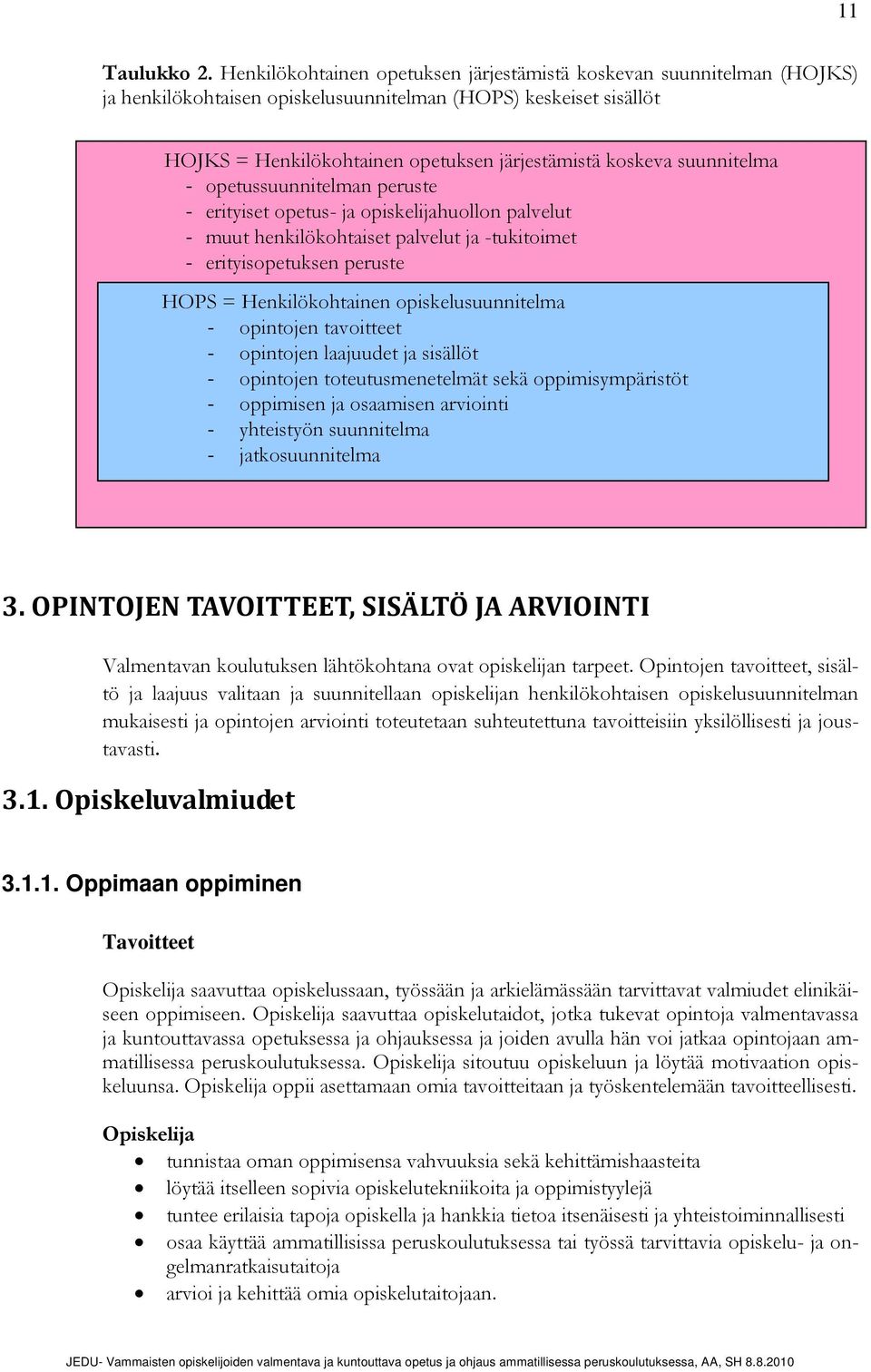 suunnitelma - opetussuunnitelman peruste - erityiset opetus- ja opiskelijahuollon palvelut - muut henkilökohtaiset palvelut ja -tukitoimet - erityisopetuksen peruste HOPS = Henkilökohtainen