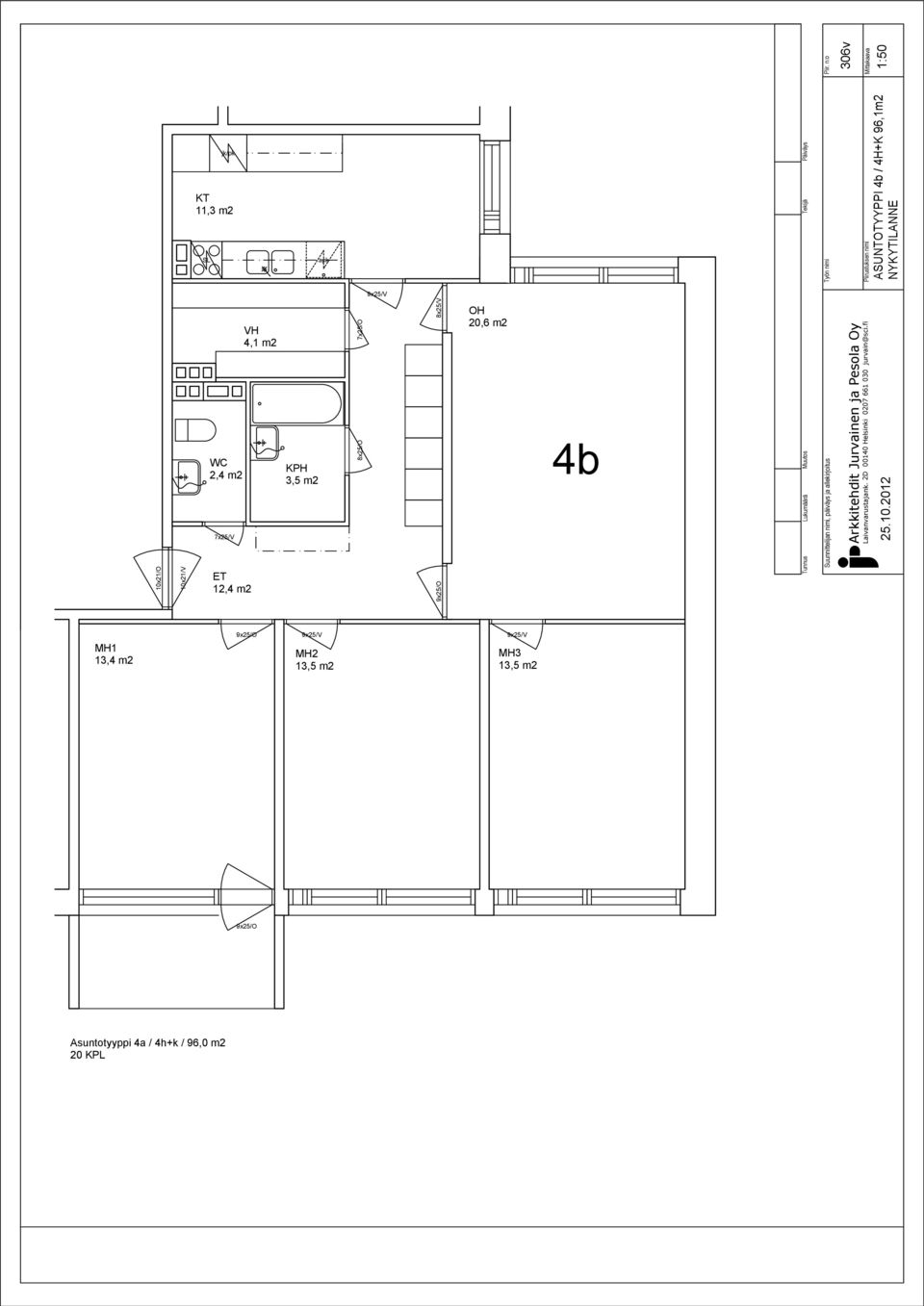 306v 11,3 m2 4,1 m2 H 20,6 m2 2,4 m2 4b 7x25/V 12,4 m2