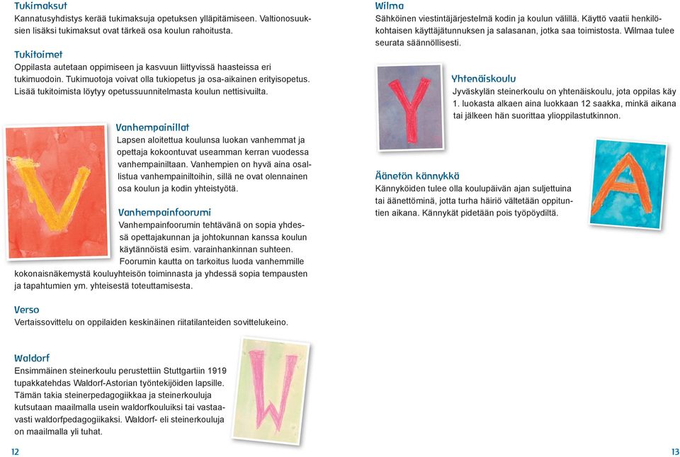 Lisää tukitoimista löytyy opetussuunnitelmasta koulun nettisivuilta. Vanhempainillat Lapsen aloitettua koulunsa luokan vanhemmat ja opettaja kokoontuvat useamman kerran vuodessa vanhempainiltaan.