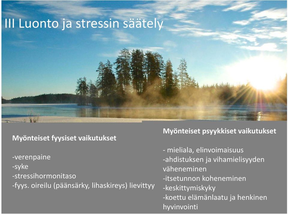 oireilu (päänsärky, lihaskireys) lievittyy Myönteiset psyykkiset vaikutukset -