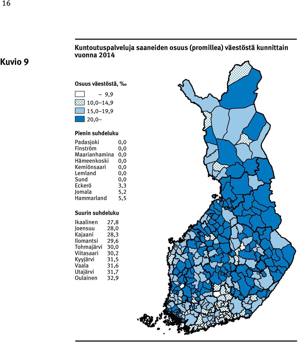 Kemiönsaari 0,0 Lemland 0,0 Sund 0,0 Eckerö 3,3 Jomala 5,2 Hammarland 5,5 Suurin suhdeluku Ikaalinen 27,8