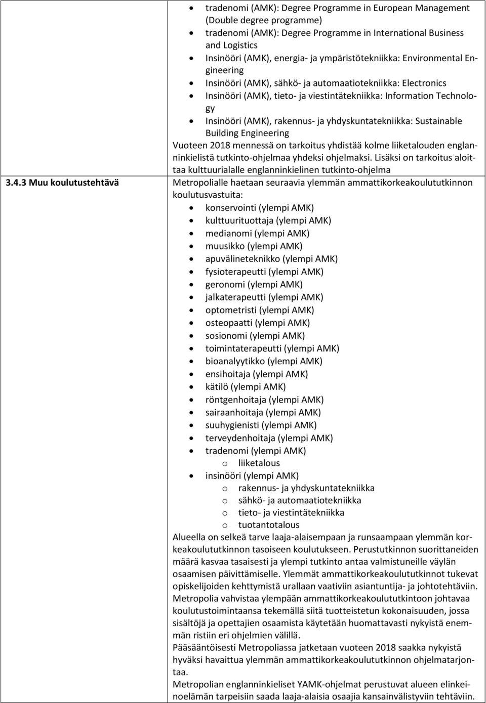 rakennus- ja yhdyskuntatekniikka: Sustainable Building Engineering Vuoteen 2018 mennessä on tarkoitus yhdistää kolme liiketalouden englanninkielistä tutkinto-ohjelmaa yhdeksi ohjelmaksi.