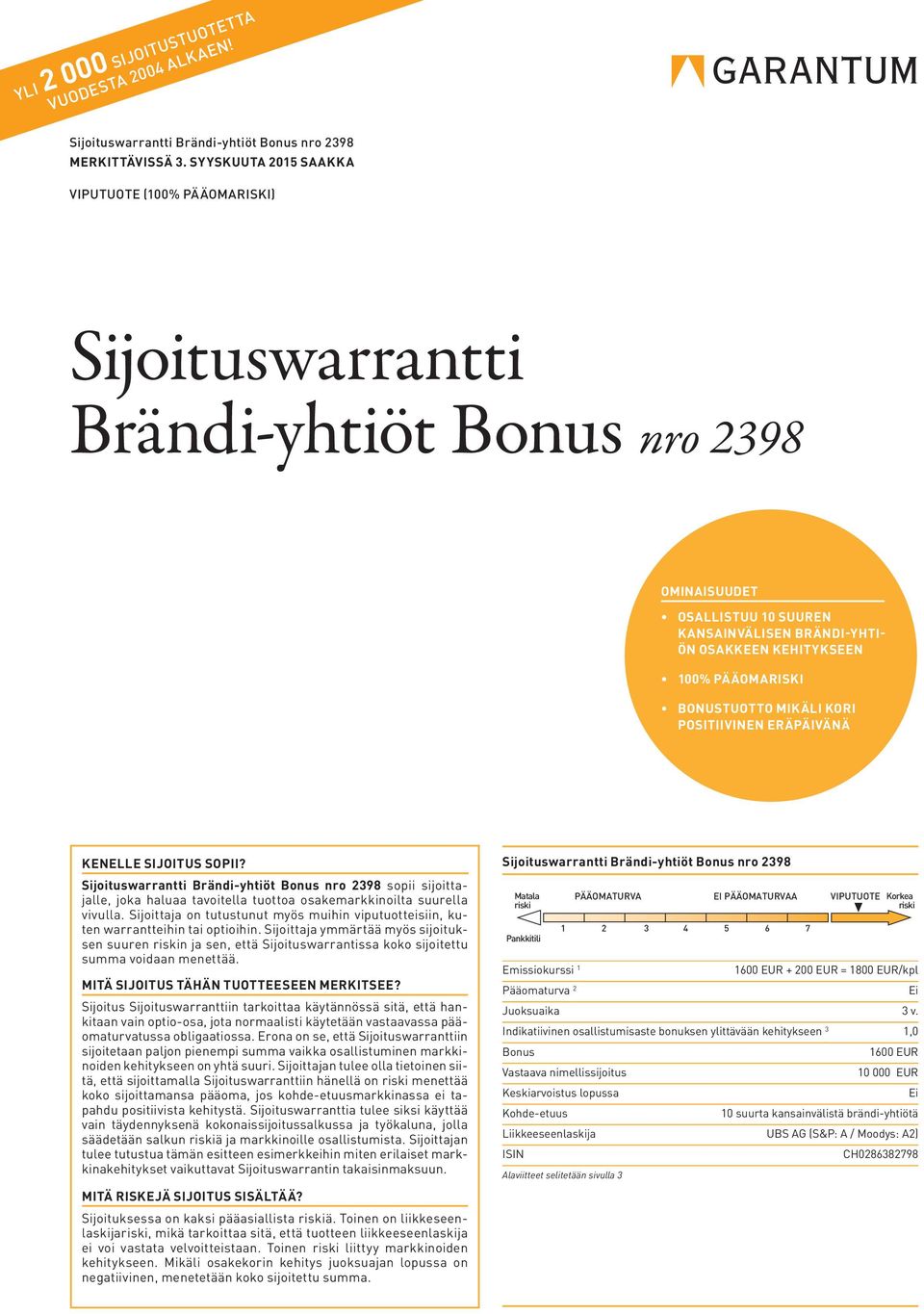 PÄÄOMARISKI BONUSTUOTTO MIKÄLI KORI POSITIIVINEN ERÄPÄIVÄNÄ KENELLE SIJOITUS SOPII? sopii sijoittajalle, joka haluaa tavoitella tuottoa osakemarkkinoilta suurella vivulla.