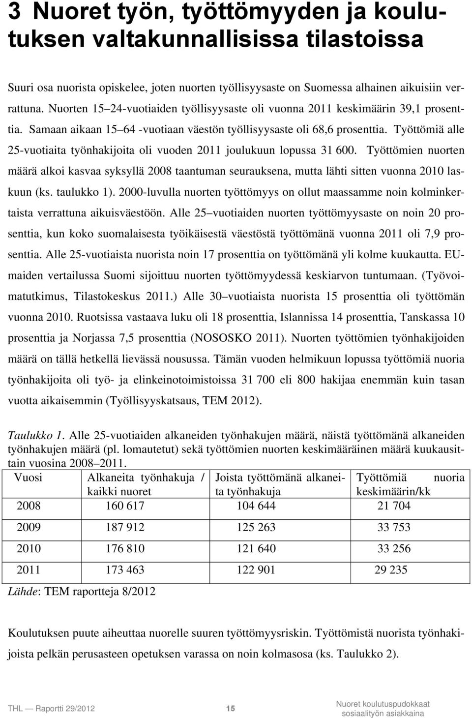 Työttömiä alle 25-vuotiaita työnhakijoita oli vuoden 2011 joulukuun lopussa 31 600.
