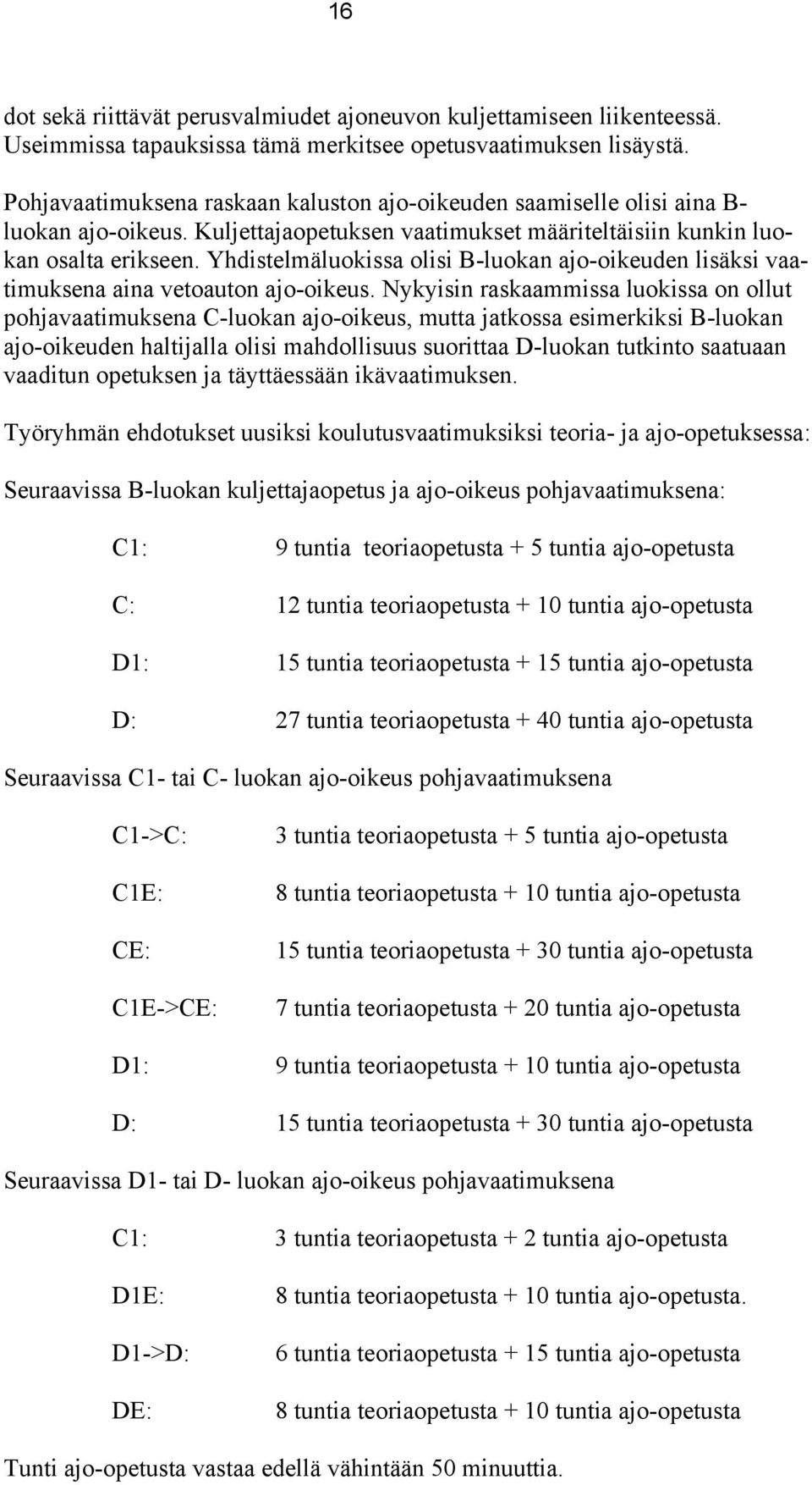 Yhdistelmäluokissa olisi B-luokan ajo-oikeuden lisäksi vaatimuksena aina vetoauton ajo-oikeus.