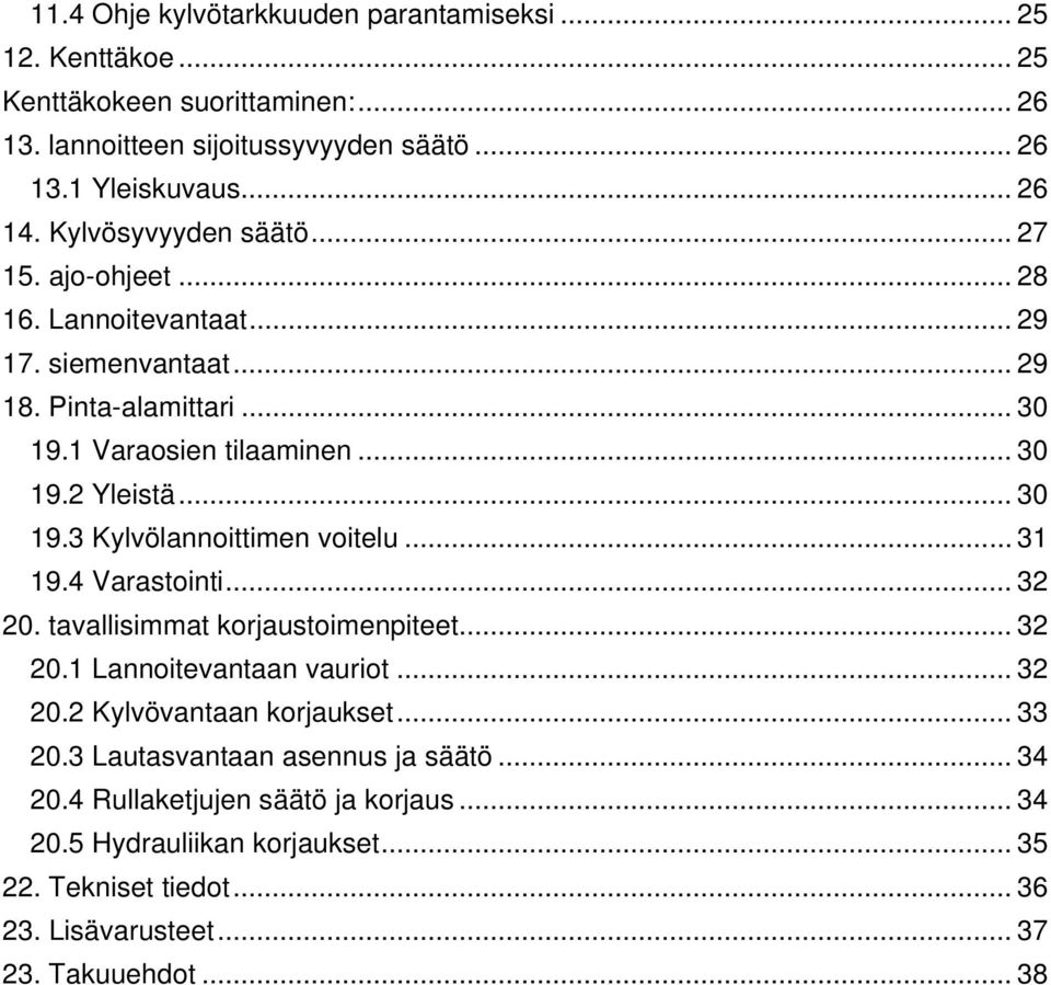 .. 31 19.4 Varastointi... 32 20. tavallisimmat korjaustoimenpiteet... 32 20.1 Lannoitevantaan vauriot... 32 20.2 Kylvövantaan korjaukset... 33 20.