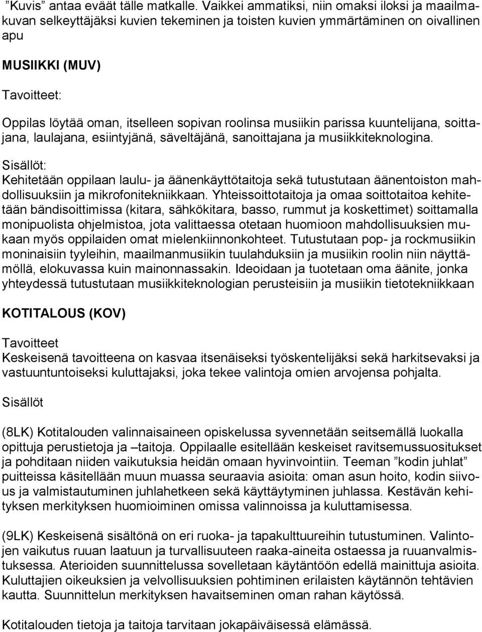 sopivan roolinsa musiikin parissa kuuntelijana, soittajana, laulajana, esiintyjänä, säveltäjänä, sanoittajana ja musiikkiteknologina.