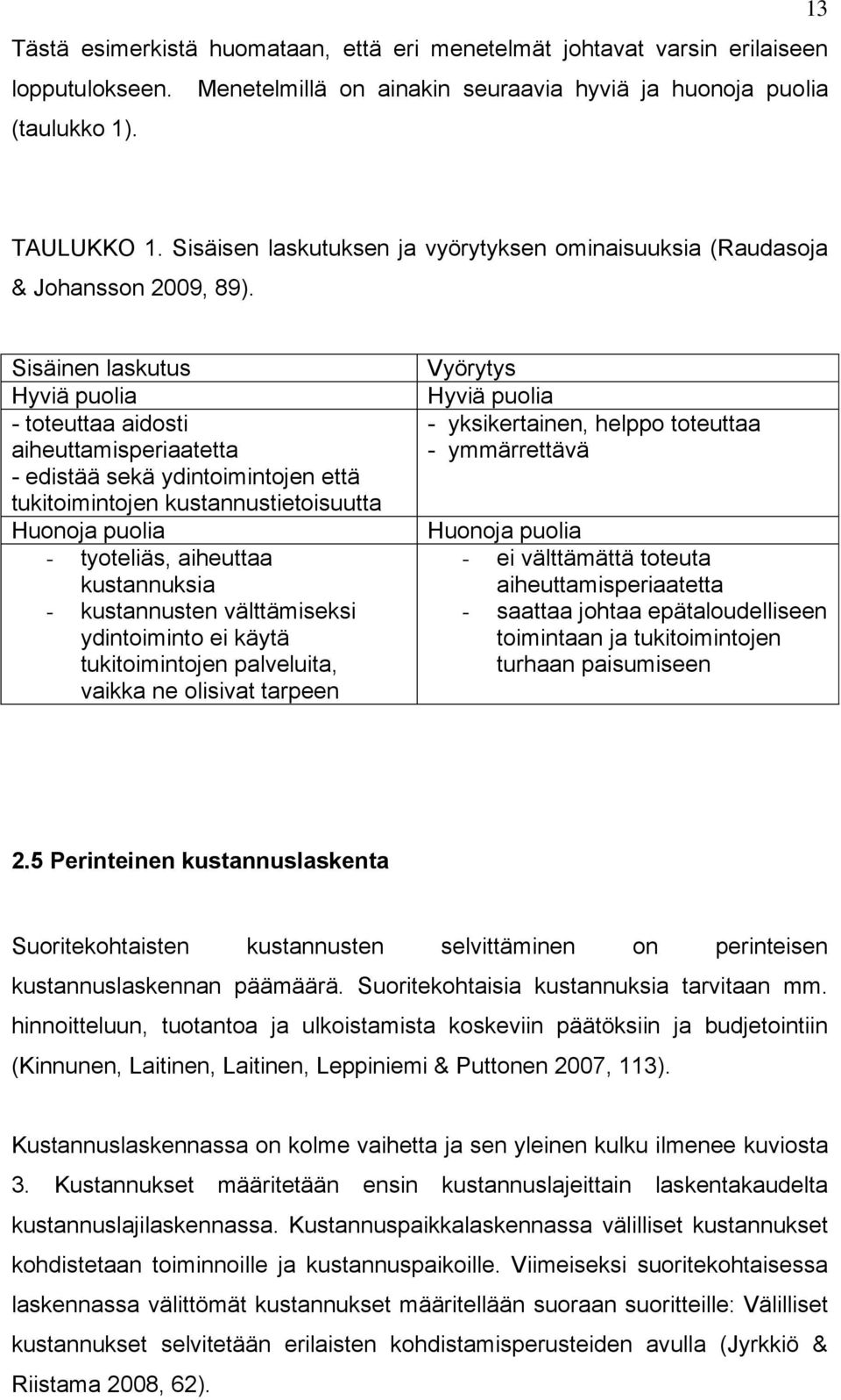 Sisäinen laskutus Hyviä puolia - toteuttaa aidosti aiheuttamisperiaatetta - edistää sekä ydintoimintojen että tukitoimintojen kustannustietoisuutta Huonoja puolia - tyoteliäs, aiheuttaa kustannuksia