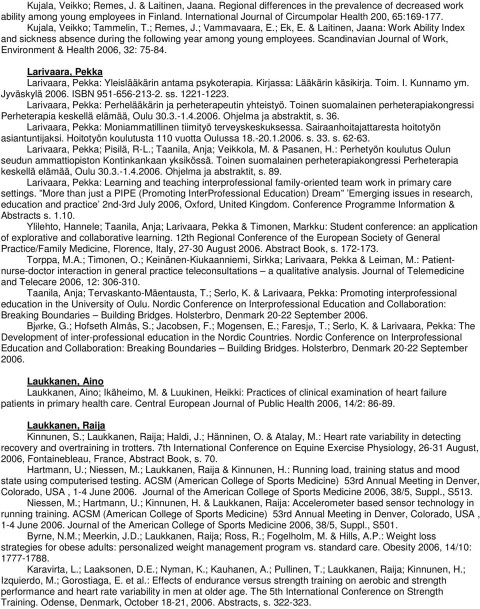 & Laitinen, Jaana: Work Ability Index and sickness absence during the following year among young employees. Scandinavian Journal of Work, Environment & Health 2006, 32: 75-84.