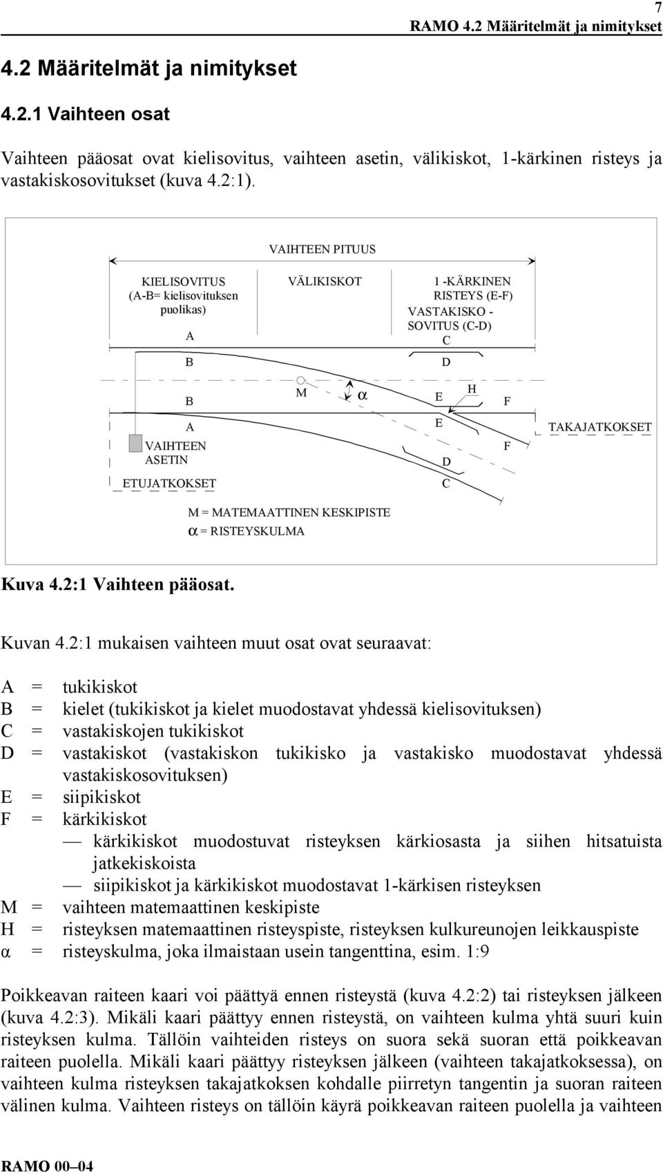 C M = MATEMAATTINEN KESKIPISTE = RISTEYSKULMA Kuva 4.2:1 Vaihteen pääosat. Kuvan 4.