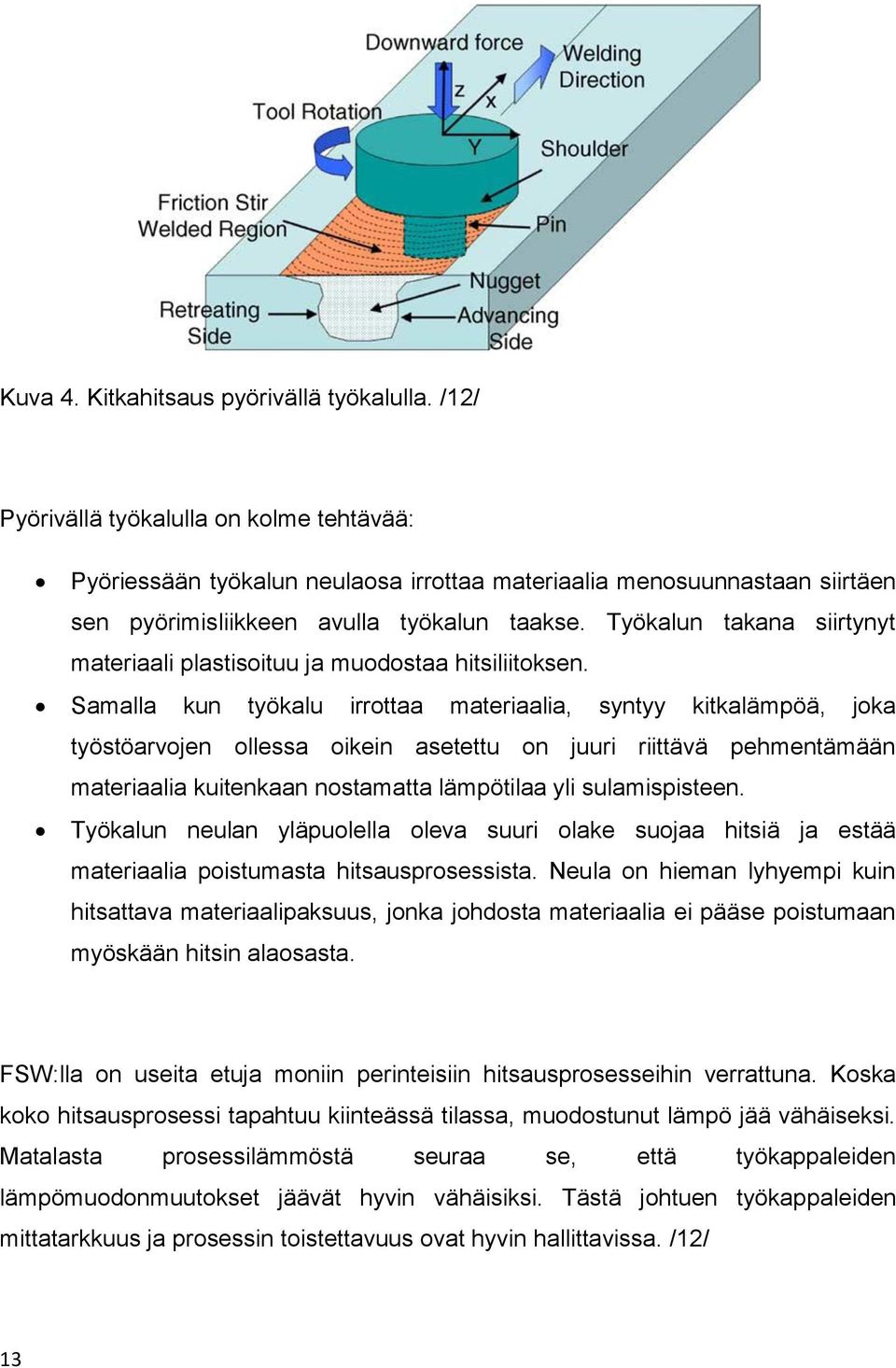 Työkalun takana siirtynyt materiaali plastisoituu ja muodostaa hitsiliitoksen.