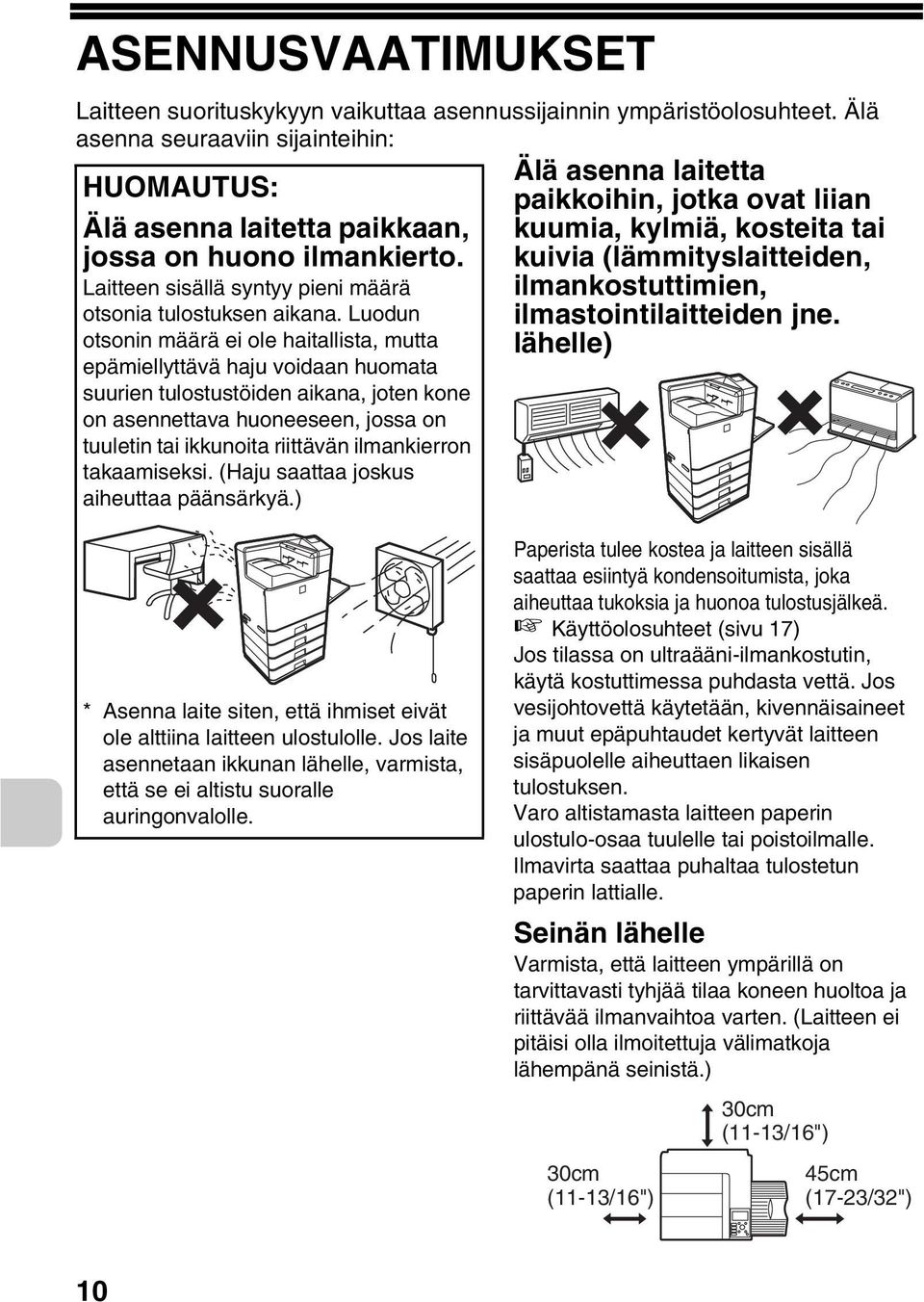 Luodun otsonin määrä ei ole haitallista, mutta epämiellyttävä haju voidaan huomata suurien tulostustöiden aikana, joten kone on asennettava huoneeseen, jossa on tuuletin tai ikkunoita riittävän