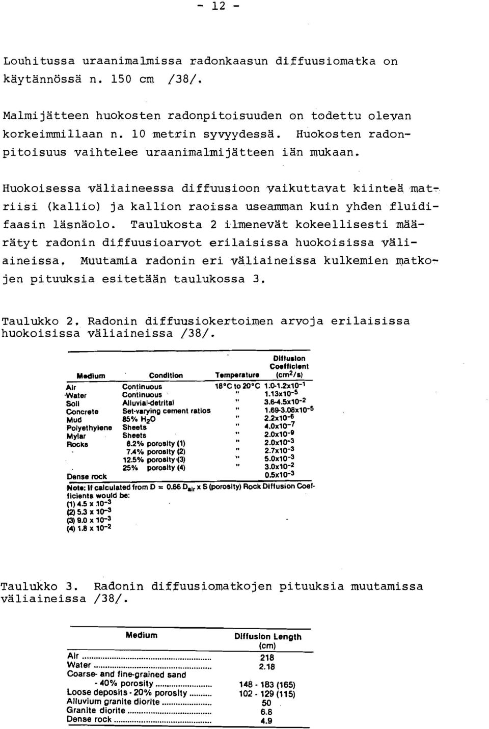 Huokoisessa valiaineessa diffvusioon yaikuttavat kiintea mat- riisi (kallio) ja kallion raoissa useamman kuin yhden Pluidifaasin lasnaolo.