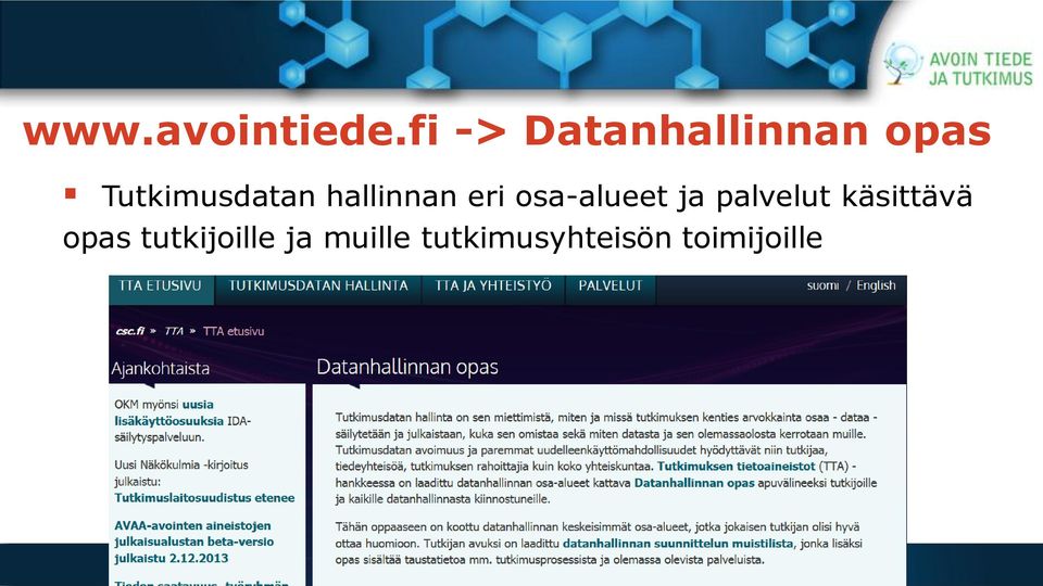 hallinnan eri osa-alueet ja palvelut