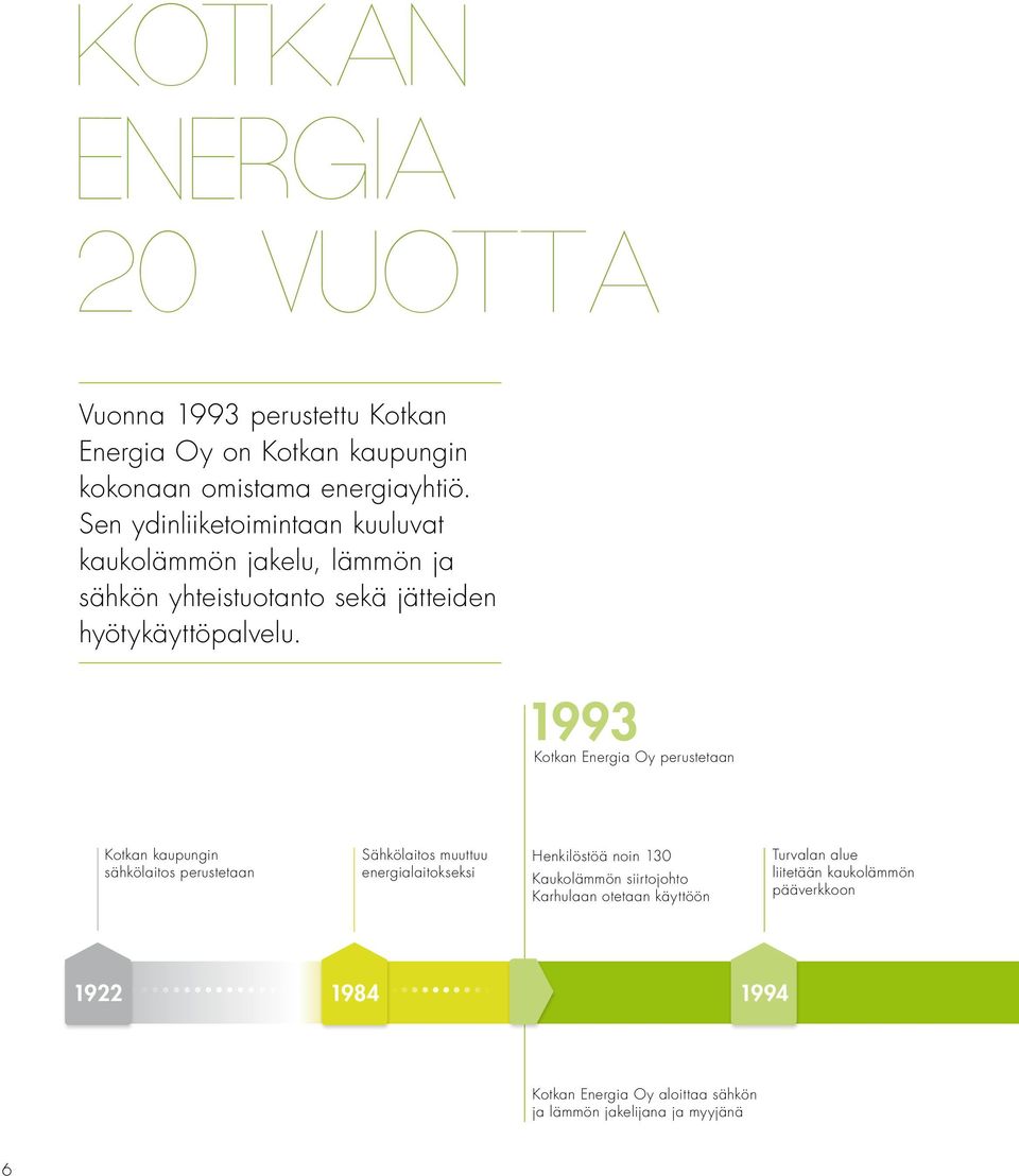 1993 Kotkan Energia Oy perustetaan Kotkan kaupungin sähkölaitos perustetaan Sähkölaitos muuttuu energialaitokseksi Henkilöstöä noin 130