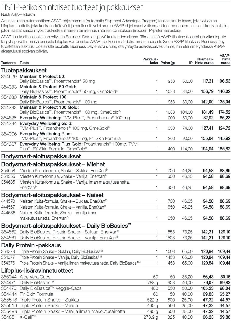 Veloitamme ASAP ohjelmaasi valitsemasi tuotteesi automaattisesti kuukausittain, jolloin saatat saada myös tilauksellesi ilmaisen tai alennusisen toimituksen (riippuen IP-pistemäärästäsi).