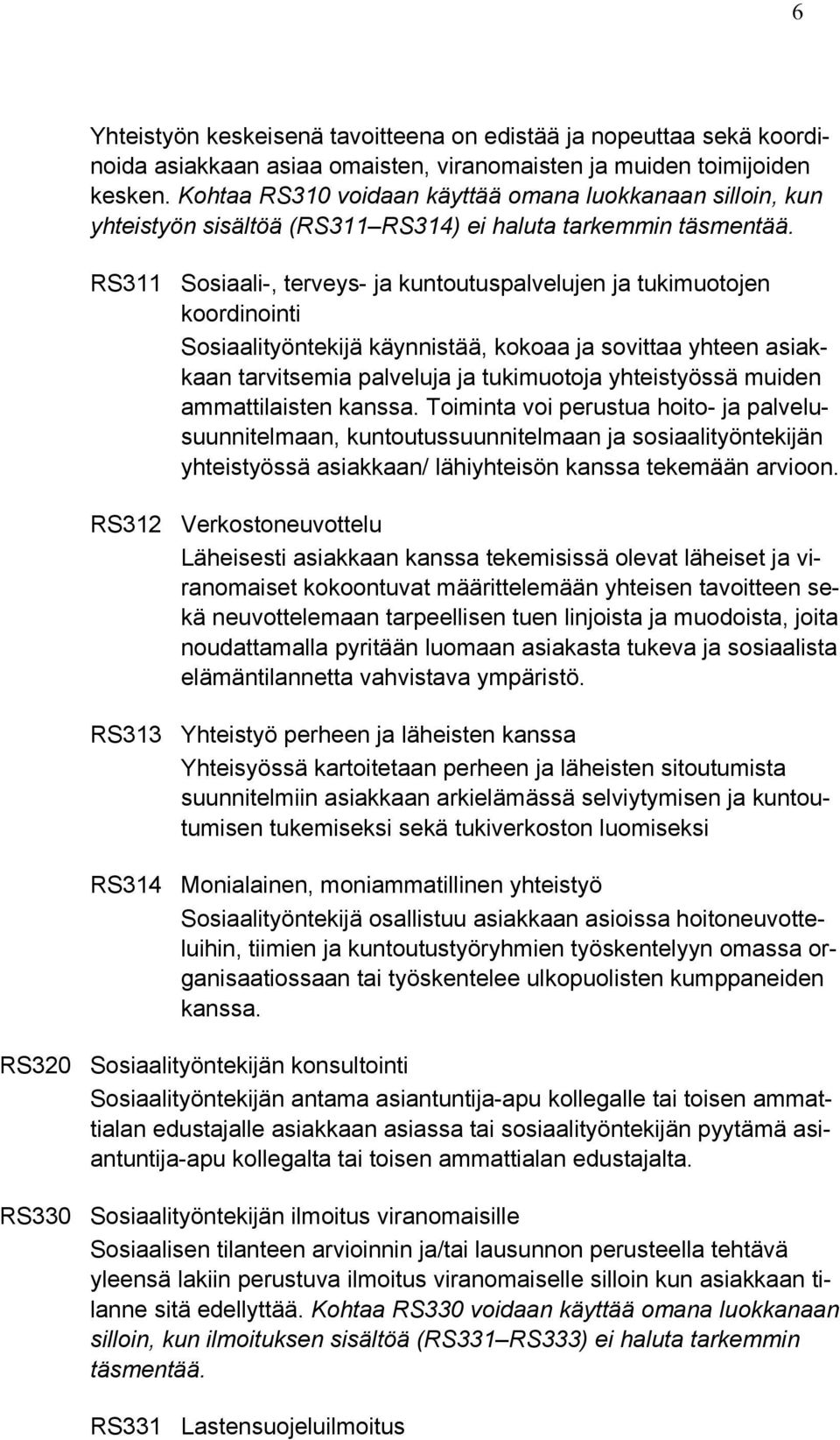 RS311 Sosiaali-, terveys- ja kuntoutuspalvelujen ja tukimuotojen koordinointi Sosiaalityöntekijä käynnistää, kokoaa ja sovittaa yhteen asiakkaan tarvitsemia palveluja ja tukimuotoja yhteistyössä