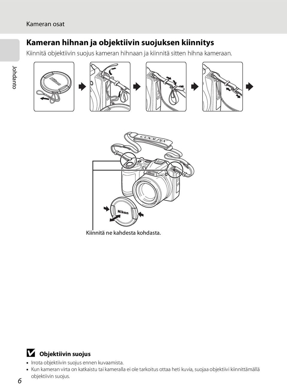 6 B Objektiivin suojus Irrota objektiivin suojus ennen kuvaamista.