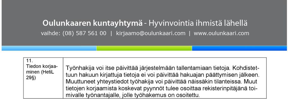 Muuttuneet yhteystiedot työhakija voi päivittää näissäkin tilanteissa.