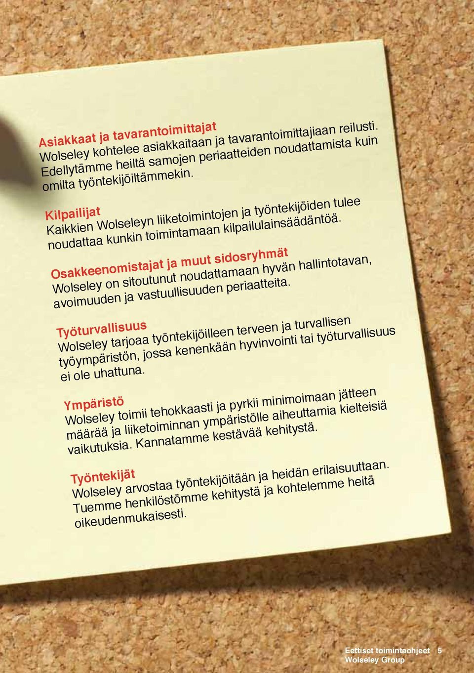 Osakkeenomistajat ja muut sidosryhmät Wolseley on sitoutunut noudattamaan hyvän hallintotavan, avoimuuden ja vastuullisuuden periaatteita.