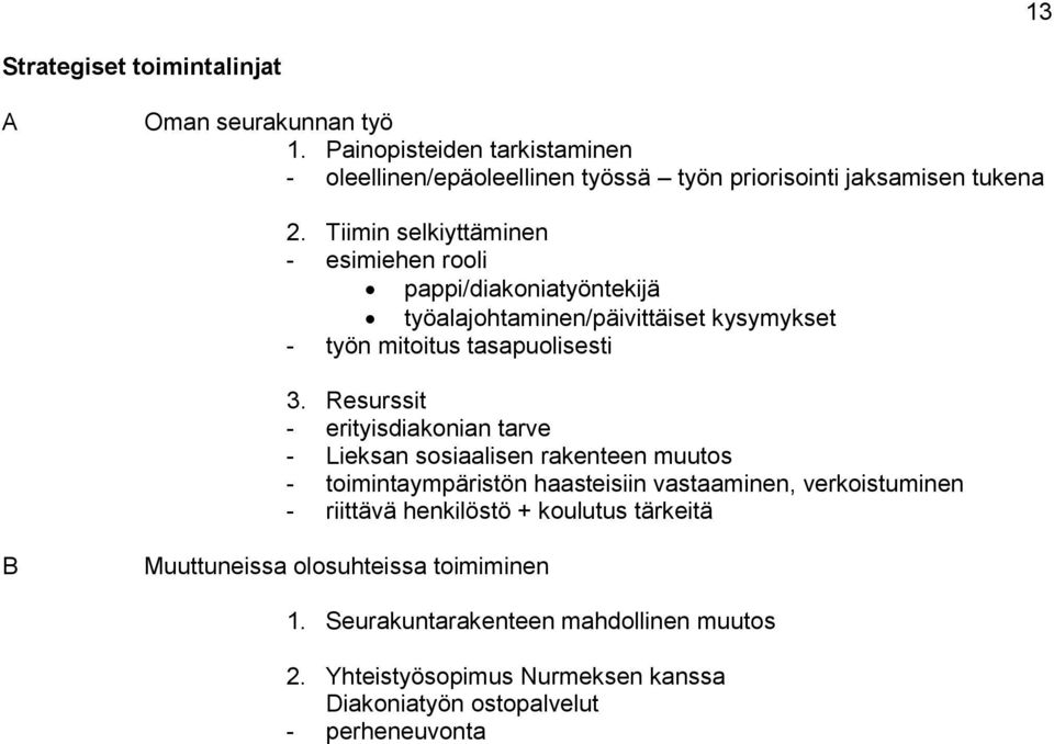 Resurssit - erityisdiakonian tarve - Lieksan sosiaalisen rakenteen muutos - toimintaympäristön haasteisiin vastaaminen, verkoistuminen - riittävä henkilöstö +