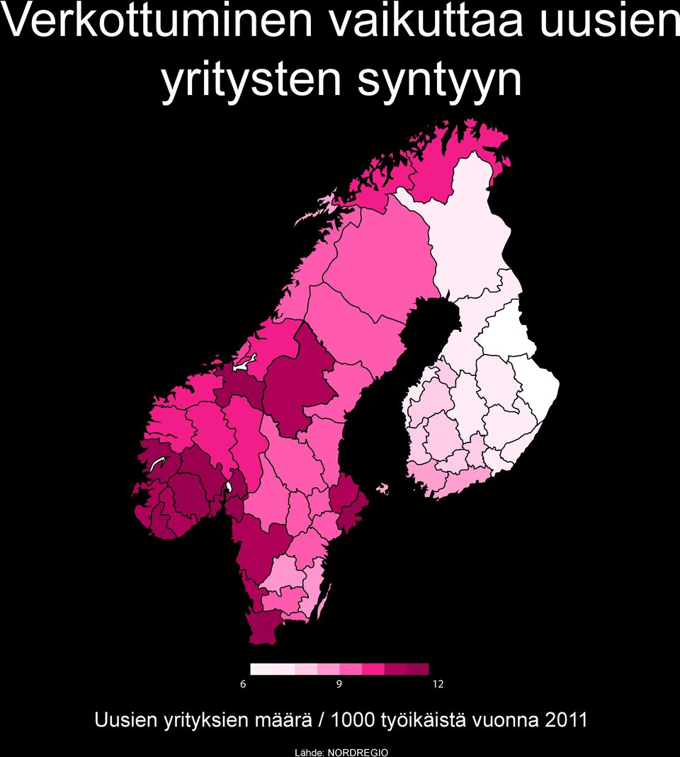 yrityksien määrä / 121000 työikäistä vuonna 2011 6