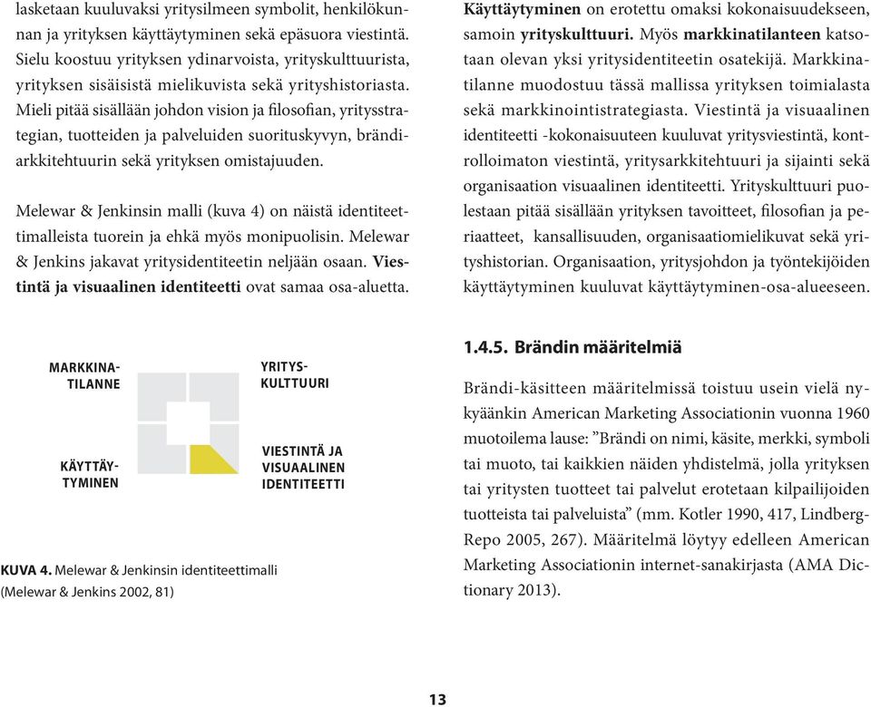 Mieli pitää sisällään johdon vision ja filosofian, yritysstrategian, tuotteiden ja palveluiden suorituskyvyn, brändiarkkitehtuurin sekä yrityksen omistajuuden.