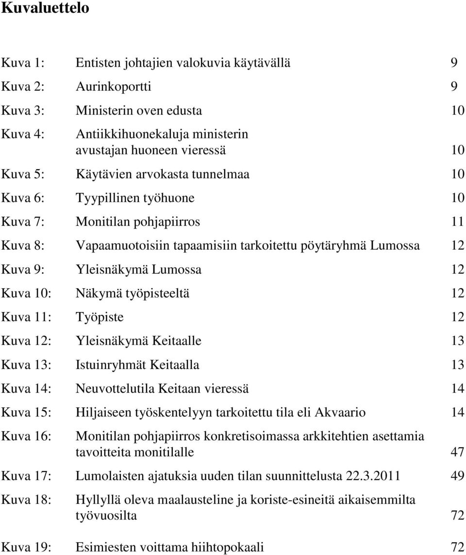 Kuva 10: Näkymä työpisteeltä 12 Kuva 11: Työpiste 12 Kuva 12: Yleisnäkymä Keitaalle 13 Kuva 13: Istuinryhmät Keitaalla 13 Kuva 14: Neuvottelutila Keitaan vieressä 14 Kuva 15: Hiljaiseen työskentelyyn