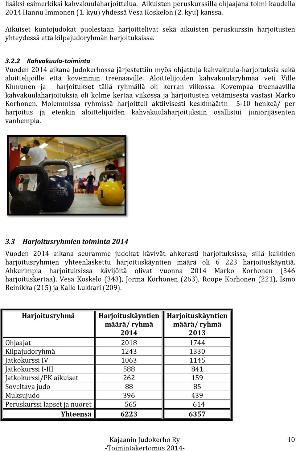 2 Kahvakuula- toiminta Vuoden 2014 aikana Judokerhossa järjestettiin myös ohjattuja kahvakuula- harjoituksia sekä aloittelijoille että kovemmin treenaaville.