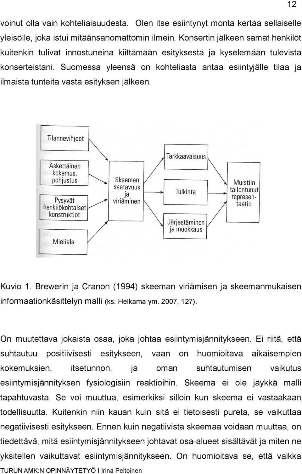 Suomessa yleensä on kohteliasta antaa esiintyjälle tilaa ja ilmaista tunteita vasta esityksen jälkeen. Kuvio 1.