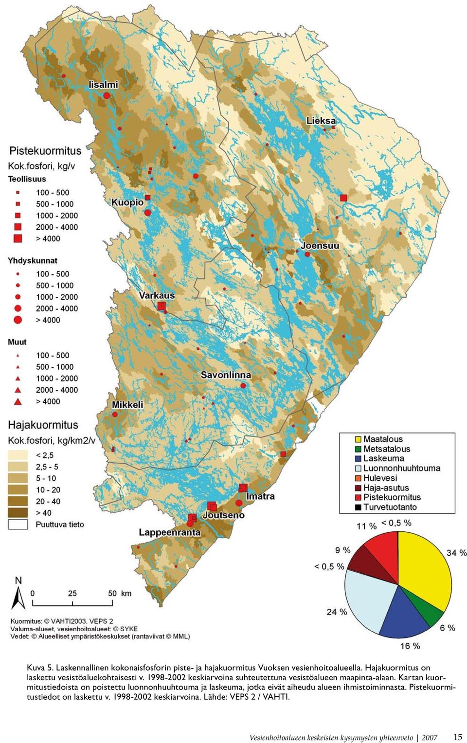 1998-2002 keskiarvoina suhteutettuna vesistöalueen maapinta-alaan.
