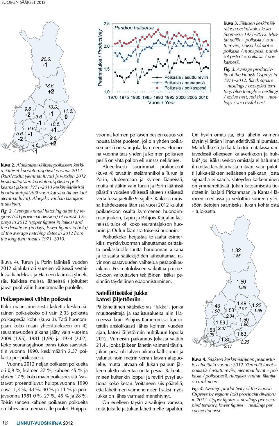 kuoriutumispäivistä vuorokausina (lihavoidut alemmat luvut). Aluejako vanhan läänijaon mukainen. Fig. 2.