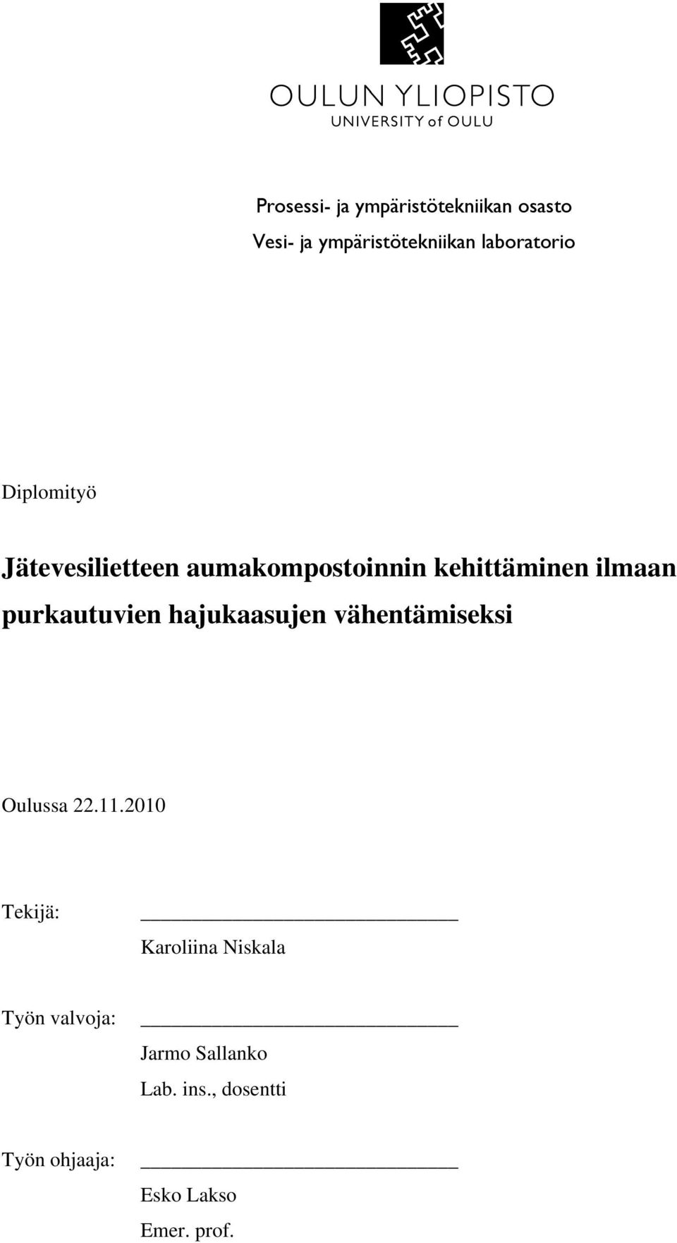 hajukaasujen vähentämiseksi Oulussa 22.11.