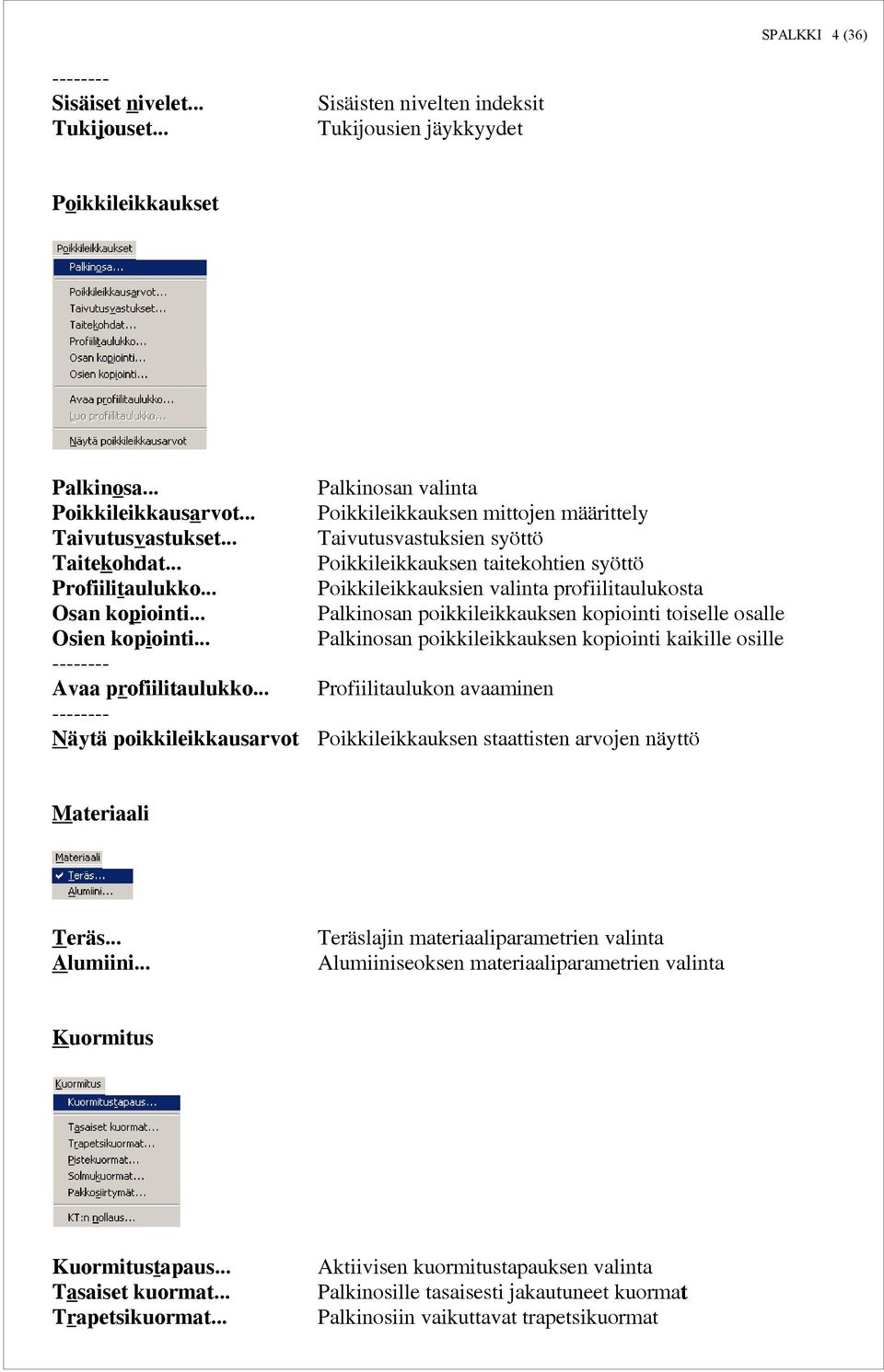 .. -------- Näytä poikkileikkausarvot Palkinosan valinta Poikkileikkauksen mittojen määrittely Taivutusvastuksien syöttö Poikkileikkauksen taitekohtien syöttö Poikkileikkauksien valinta