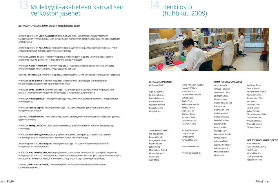 Alitalo, Helsingin yliopisto, Syövän biologian huippu yksikön johtaja: Prox1- syöpäreitin estäjät ihmisellä esiintyvissä kasvaimissa Professori Willem de Vos, Helsingin yliopisto ja Wageningenin