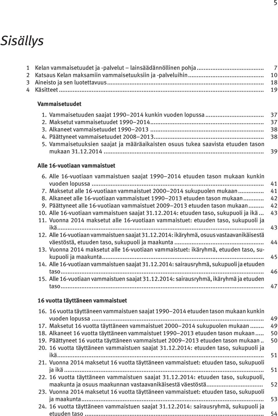 Päättyneet vammaisetuudet 2008 2013... 38 5. Vammaisetuuksien saajat ja määräaikaisten osuus tukea saavista etuuden tason mukaan 31.12.2014... 39 Alle 16-vuotiaan vammaistuet 6.