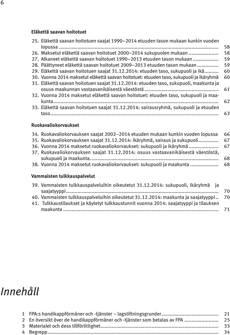 2014: etuuden taso, sukupuoli ja ikä... 60 30. Vuonna 2014 maksetut eläkettä saavan hoitotuet: etuuden taso, sukupuoli ja ikäryhmä. 60 31. Eläkettä saavan hoitotuen saajat 31.12.