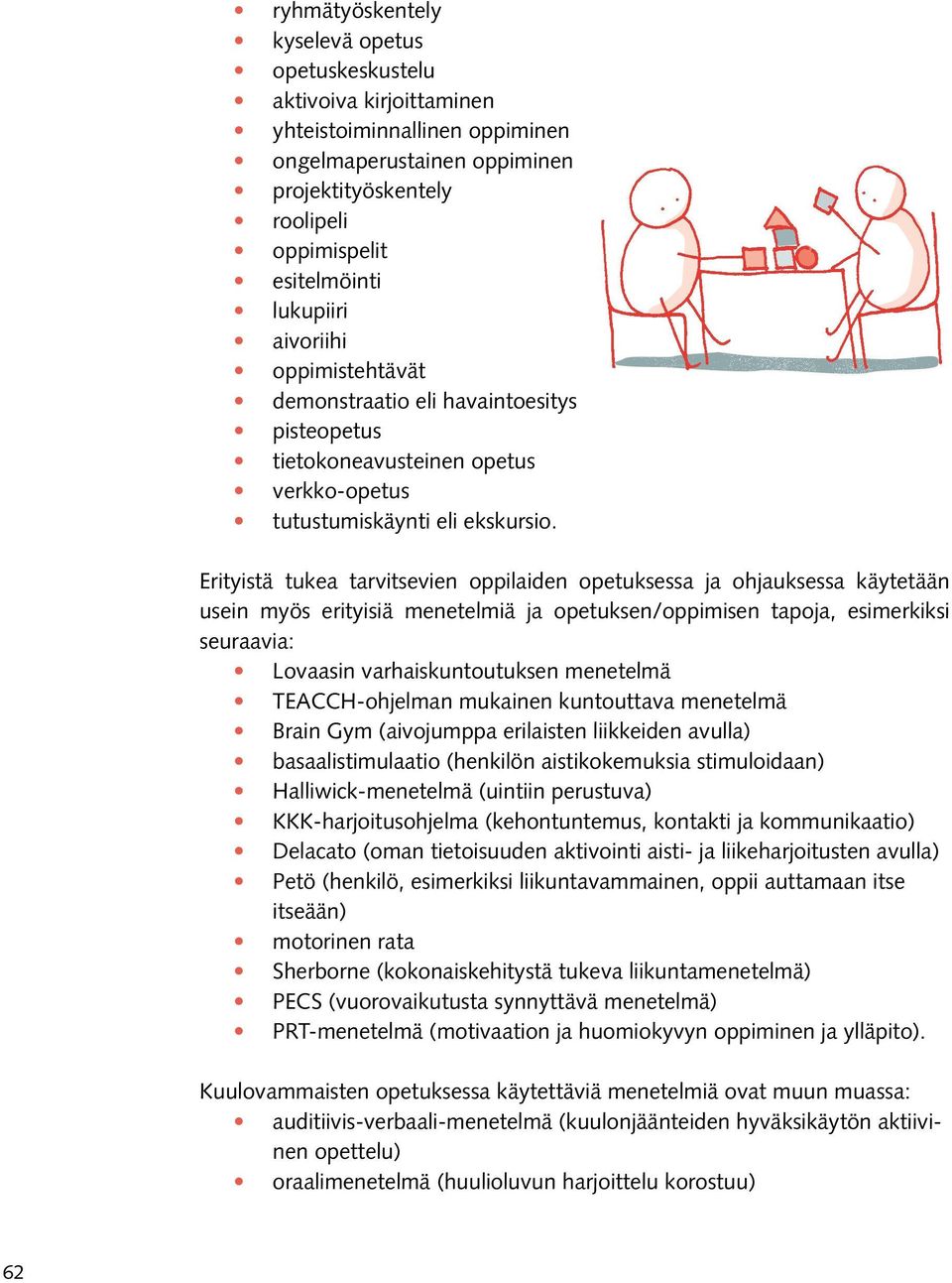 Erityistä tukea tarvitsevien oppilaiden opetuksessa ja ohjauksessa käytetään usein myös erityisiä menetelmiä ja opetuksen/oppimisen tapoja, esimerkiksi seuraavia: Lovaasin varhaiskuntoutuksen