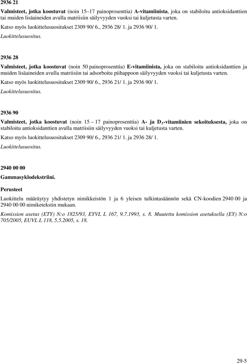 2936 28 Valmisteet, jotka koostuvat (noin 50 painoprosenttia) E-vitamiinista, joka on stabiloitu antioksidanttien ja muiden lisäaineiden avulla matriisiin tai adsorboitu piihappoon säilyvyyden vuoksi