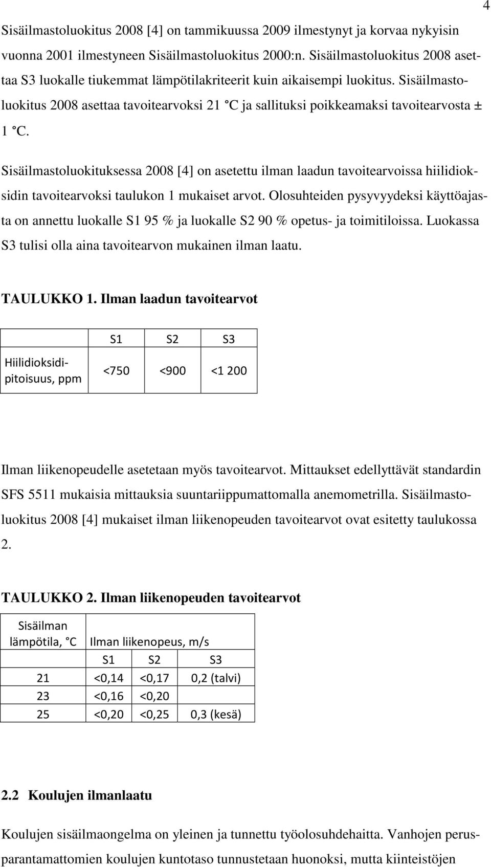 Sisäilmastoluokitus 2008 asettaa tavoitearvoksi 21 C ja sallituksi poikkeamaksi tavoitearvosta ± 1 C.