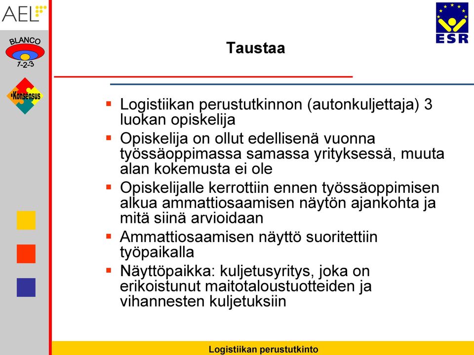 työssäoppimisen alkua ammattiosaamisen näytön ajankohta ja mitä siinä arvioidaan Ammattiosaamisen näyttö