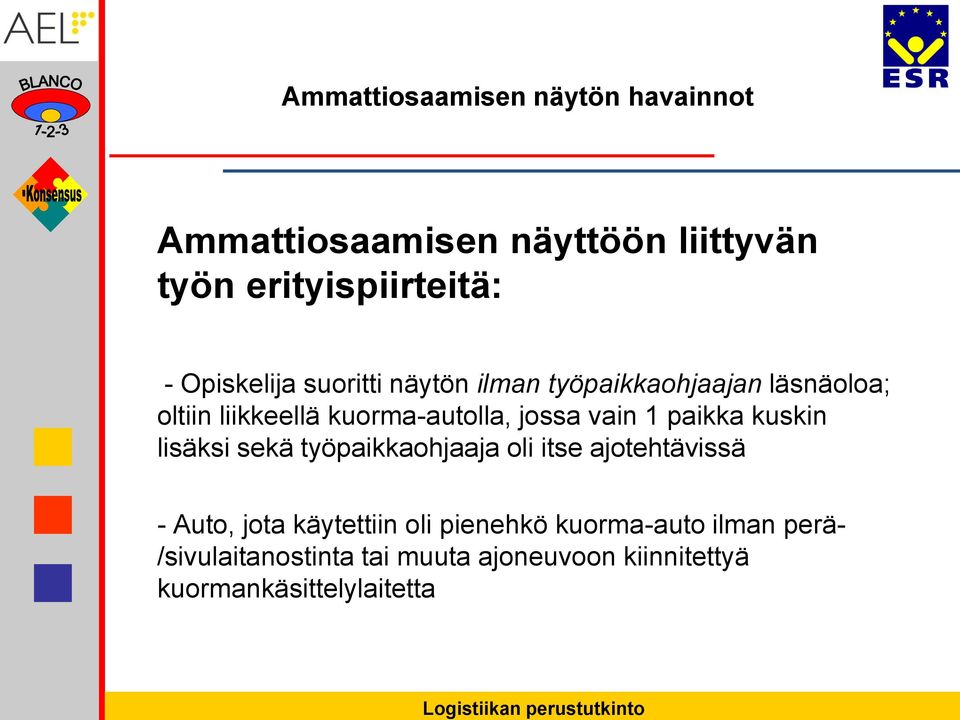 vain 1 paikka kuskin lisäksi sekä työpaikkaohjaaja oli itse ajotehtävissä - Auto, jota käytettiin oli
