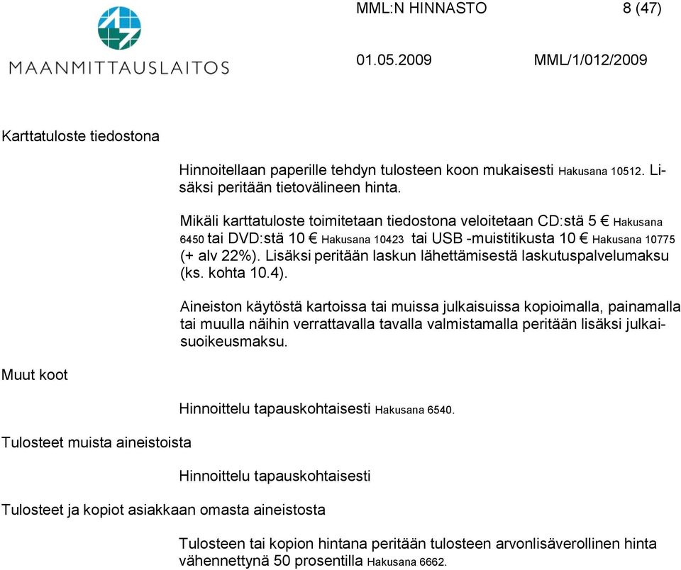 Lisäksi peritään laskun lähettämisestä laskutuspalvelumaksu (ks. kohta 10.4).