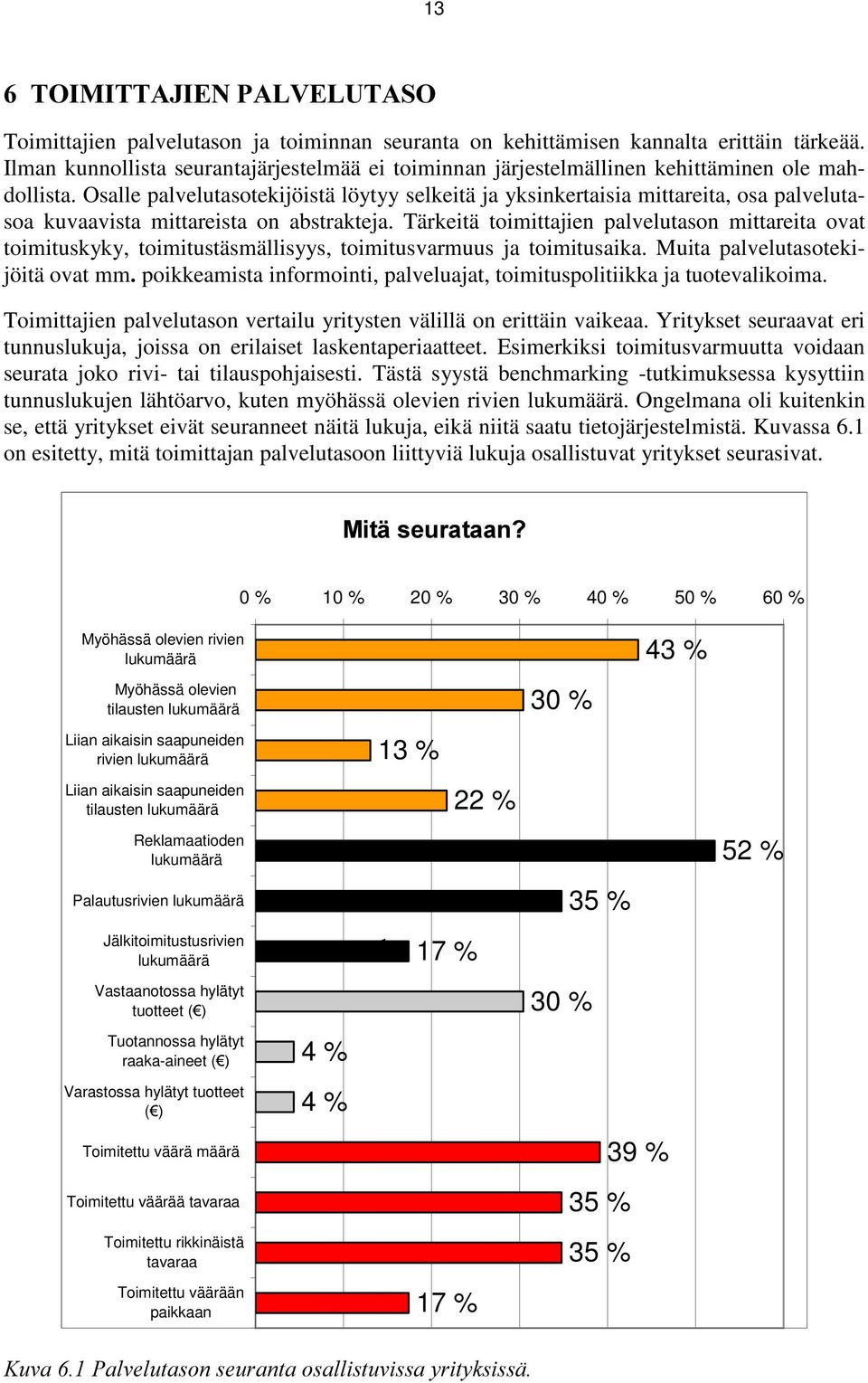 Osalle palvelutasotekijöistä löytyy selkeitä ja yksinkertaisia mittareita, osa palvelutasoa kuvaavista mittareista on abstrakteja.