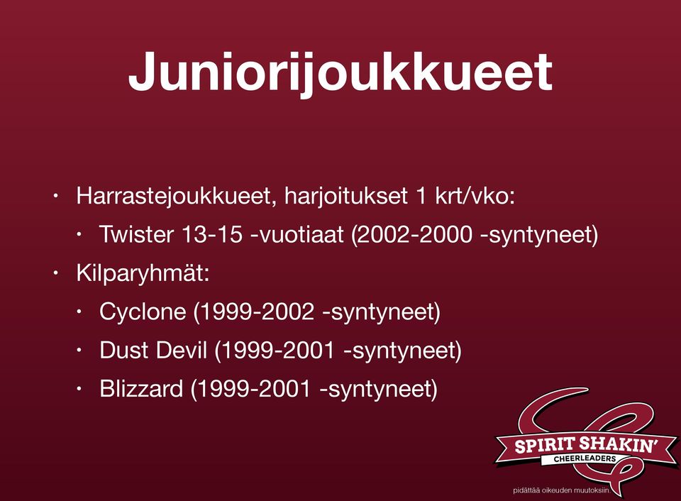 -syntyneet) Kilparyhmät: Cyclone (1999-2002