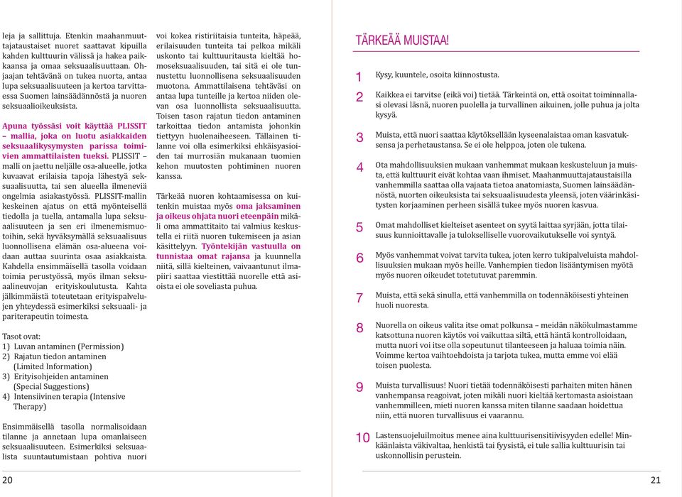 Apuna työssäsi voit käyttää PLISSIT mallia, joka on luotu asiakkaiden seksuaalikysymysten parissa toimivien ammattilaisten tueksi.