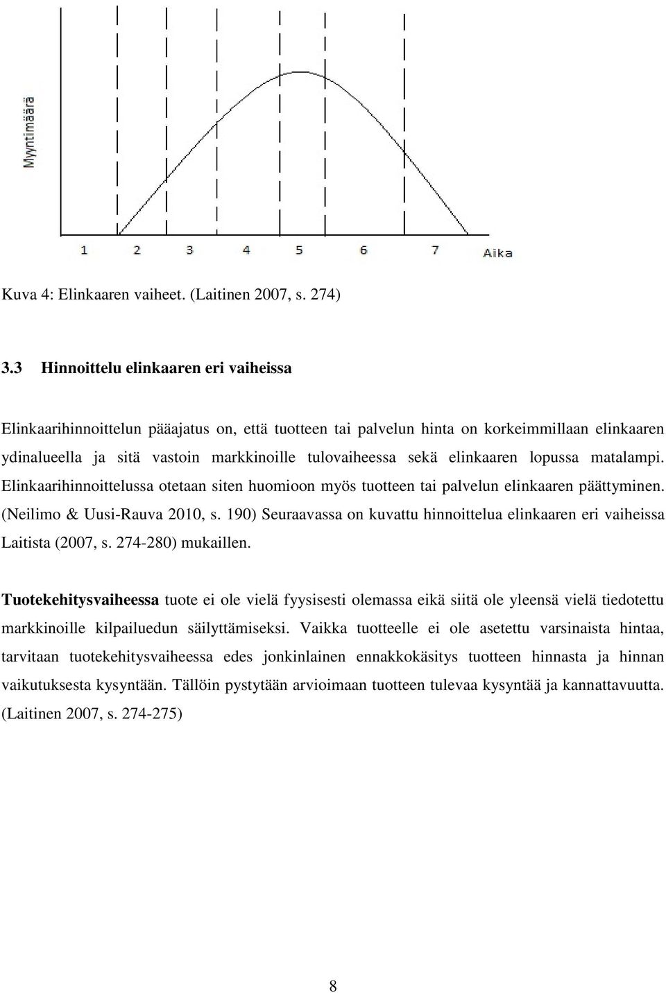 elinkaaren lopussa matalampi. Elinkaarihinnoittelussa otetaan siten huomioon myös tuotteen tai palvelun elinkaaren päättyminen. (Neilimo & Uusi-Rauva 2010, s.