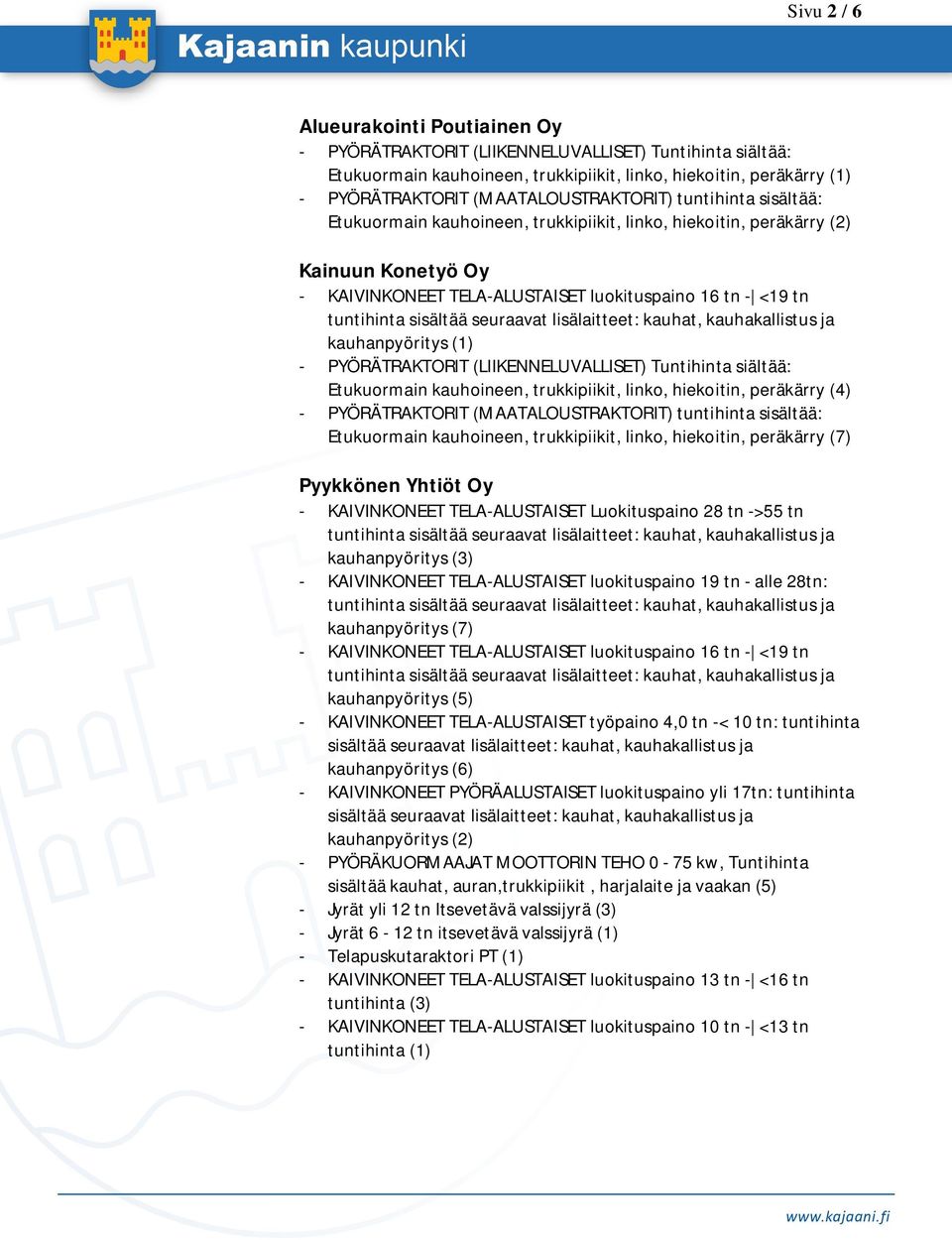 Luokituspaino 28 tn ->55 tn kauhanpyöritys (7) kauhanpyöritys (6) - KAIVINKONEET PYÖRÄALUSTAISET luokituspaino yli 17tn: tuntihinta sisältää kauhat, auran,trukkipiikit, harjalaite ja vaakan (5) -