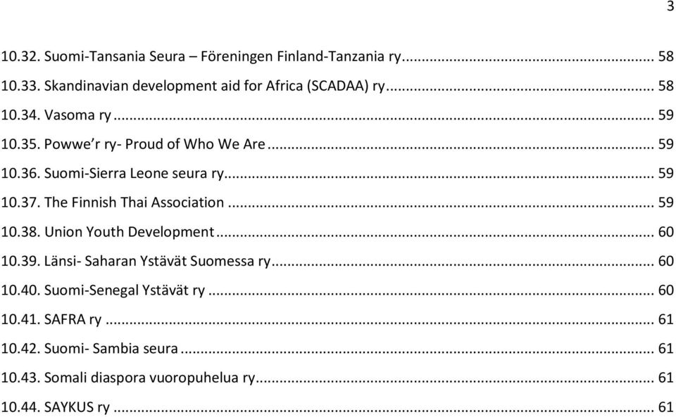 The Finnish Thai Association... 59 10.38. Union Youth Development... 60 10.39. Länsi- Saharan Ystävät Suomessa ry... 60 10.40.