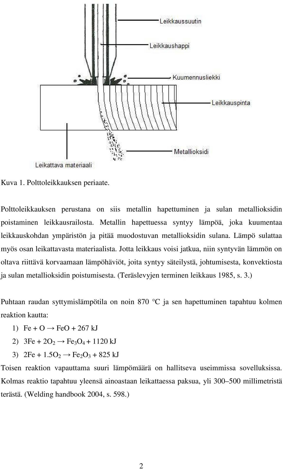 Jotta leikkaus voisi jatkua, niin syntyvän lämmön on oltava riittävä korvaamaan lämpöhäviöt, joita syntyy säteilystä, johtumisesta, konvektiosta ja sulan metallioksidin poistumisesta.